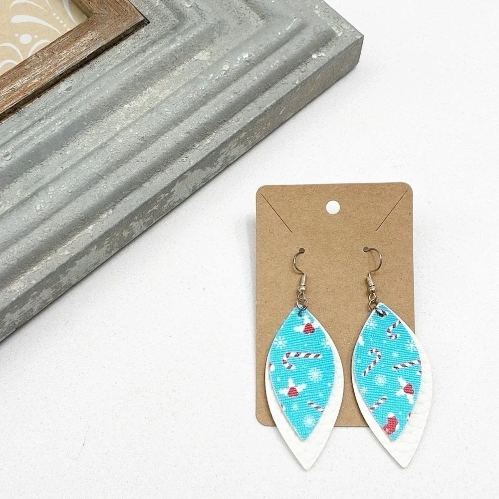 Christmas candy cane print teardrop hand made earrings